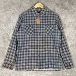 Vintage Kingsport Sanforized Mens Blue Plaid Cotton Flannel Shirt Size Medium
